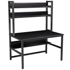 Aquzee Computer Desk with Hutch and Bookshelves, Large Leg Room 55 inch Width Black Desk with Space Saving Storage Shelves, Easy Assemble and All Hardware and Tools Included - color: Black, size: 55inch