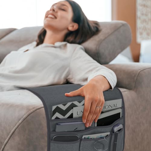 Teniux Remote Control Holder Armchair Caddy for Recliner Couch, Non-Slip Armrest Organizer with 5 Pockets for Magazine, Tablet, Phone, iPad (Dark Grey) - color: Color D- Dark Grey