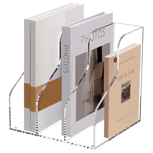 SANRUI Acrylic File Organizer, Clear Magazine File Holder with 3 Vertical Compartments, Desk Organizer for Home School Office Organization, Desk Bookshelf - size: A4, 3 Sections, 1 Pack