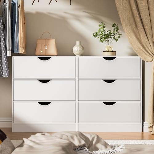 Housoul 3 Drawers Dresser (Set of 2) for Bedroom with Fabric PU Drawer, Dresser with Wood Frame, Large Organizer, White Chest of Drawers for Closet, Living Room, Hallway, White - color: White, size: 15.6"D x 27"W x 32"H (6 Drawers)