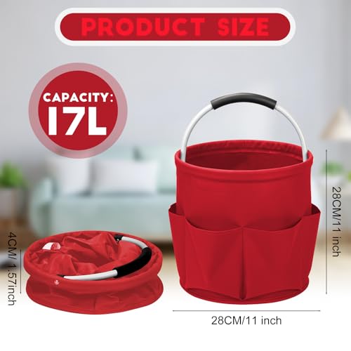 Cleaning Caddy for Cleaning Supplies,17L Cleaning Supply Caddy with Handle Foldable Cleaning Supplies Organizer Bucket Cleaning Products Organizers for Home, Garden (Red) - color: Red