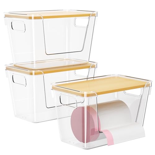 Delamu Acrylic Trash Bag Holder, 3 Pack Stackable Garbage Holder for 4-33 Gallon Bags, Clear Organizer Bins for Under Sink Organization, Pantry Storage, Cabinet, Kitchen, Laundry, Bathroom - size: XL-3 Pack