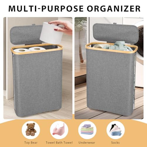 Odonata Large Toilet Paper Storage Basket with Lid, Slim Toilet Paper Organizer, Hold up to 20 Regular Rolls or 15 Mega Rolls. (Grey, 49L) - color: Grey