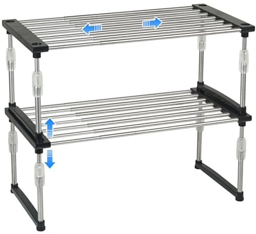 carrotez 2 Pack Expandable Cabinet Organizer, Set of 1 Width & Height-Adjustable Kitchen Cabinet Organizer Shelf, Stackable Kitchen Counter Shelf, 11.8~19.6 x 7.8 x 5.9~9" Black - color: Black, size: 2 Pack