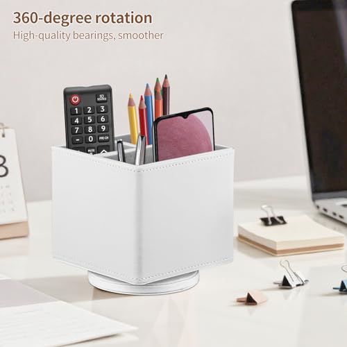 Remote Control Holder PU Leather TV Remote Caddy for Table,360 Swivel Nightstand Organizer for Bedroom Accessories/Bedside Remotes/Media Controllers/Office Supplies,Home Decorations for Living Room - color: White