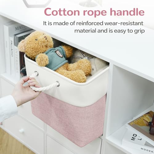 12 x 12 Inch Cube Storage Bins, 4 Pack Fabric Storage Basket with Handles, Foldable Boxes Organizer for Shelf Baskets for Home, Clothes (White/Pink) - color: WhitePink, size: 12inX12inX12in-4P