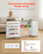 VEVOR Folding Sewing Table, Multipurpose Sewing Machine Table with Cabinet, Charging Station, Compact Design, Wheels, Wooden Pegs, Storage Trays and Shelf, Craft Station and Side Desk for Home - size: Natural White w/ Cabinet
