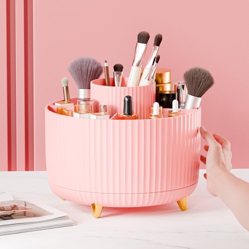 fanado 360° Rotate Makeup Brush Holder Organizer, Makeup Organizers Countertop, Makeup organization and Skincare Storage for Vanity, Desktop, Bathroom (Pink) - color: Pink