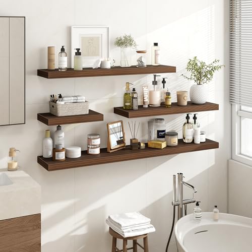 Acovy 32 Inch Floating Shelves, 3D Textured Wood Grain, 32"x9.25"x1.5" Inch Deep Floating Shelves for Wall, Wooden Shelves for Bathroom, Bedroom, Living Room, Walnut, 2 Pieces - color: Walnut, size: 32"x9.25"-2pcs