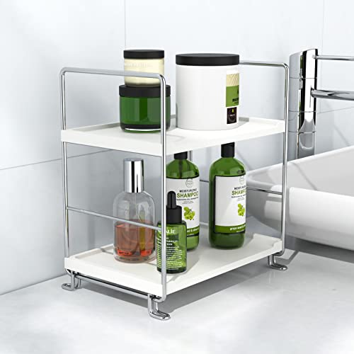 2-Tier Bathroom Countertop, Cosmetics Skincare Organizer Holder for Perfume, Bathroom Counter for Dresser and and Kitchen Vanity Organizer (Sliver) - color: White + Sliver