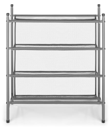 Whitmor Metal & Mesh 4-Tier Shoe Rack, Store up to 12 Pairs of Shoes, Stackable, 9" L x 21.6" W x 27" H, Gunmetal - size: 4-Tier,Gunmetal