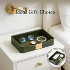 Green Luxury Leather Jewelry Tray - Stylish Desk Accessories & Nightstand Organizer for Holding Jewelry, Watch, Keys, Phone & Wallet (Entryway/Desktop Decor)