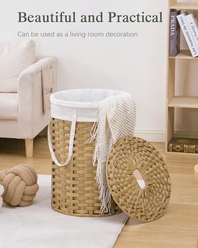 SETVSON Laundry Hamper with Lid Laundry Basket with Lid 19.0 Gal (72 L) Round Wicker Laundry Basket Handwoven Rattan Hamper Removable Bag 2 Mesh Bags Handles for Living Room Bathroom Natural - color: Natural, size: 72L