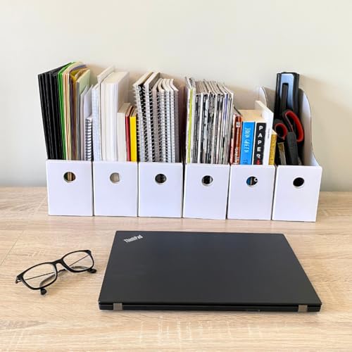Evelots Magazine File Holder - Set of 24 White - Office Desk Organizer - Sturdy Cardboard - New Upgraded Double Front Panel for More Stability - Full 4 Inch Wide - Easy Assemble - color: White, size: Set of 24