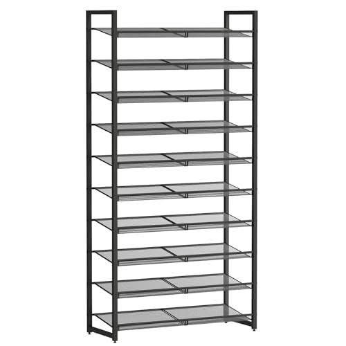 Shoe Rack, 10-Tier Metal Shoe Organizer, Tall Shoe Rack for Closet,entryway,Garage, with Adjustable Flat or Angled Shelves, 42-50 Pairs,Shoes that can accommodate The Whole Family. - color: Black, size: 10Tier