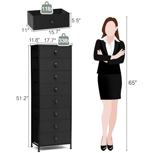 Crestlive Products Tall Dresser, 8-Drawer Fabirc Storage Tower, Chests of Drawers - Vertical Organizer Unit for Bedroom, Hallway, Entryway, Nursery, Closets - Steel Frame, Wood Top & Handles (Black) - color: Black, style: Narrow-8 Drawers