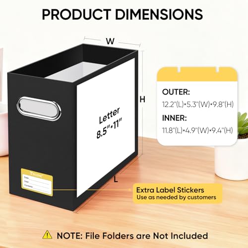 BALEINE File Organizer Box, Cardboard File Folder Organizer with Handle for Letter Size, Portable Collapsible Hanging Filing Box for Home Office Document Storage (4 Pack, Black) - color: Black, style: 4PK