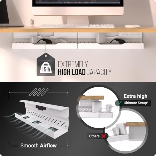 Under Desk Cable Management Tray no Drill – Wire Management - Cord Organizer – Huge Load Capacity – Under Desk Cable Tray no Drill (White, 2 Pieces Set) - color: White, size: 2 pieces set