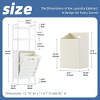 HITNET Bamboo Tilt Out Hamper, 10 Gal Bathroom Laundry Cabinet with Hidden Foldable Basket, Freestanding Clothes Storage Organizer with Storage Shelf, White - color: White