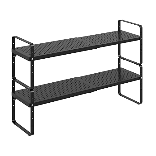 Expandable Cabinet Shelf Organizer Adjustable Metal Spice Rack Stackable Freestanding Counter Storage Shelves for Kitchen Cabinet Under Sink Office Desk (Black - 2Pack - L16.5-27'' * W8'' * H9.6'') - color: Black - 2pack - L16.5-27'' * W8'' * H9.6''