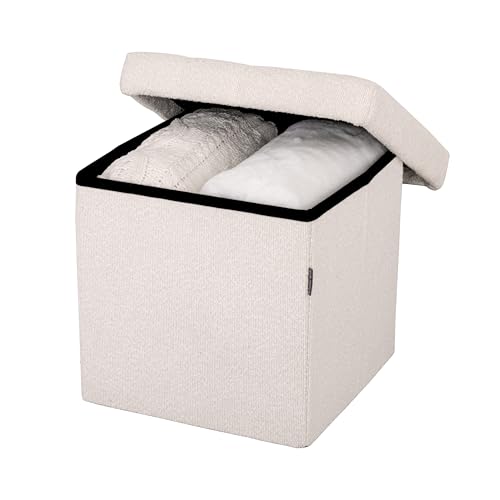 Seville Classics Cushioned Fabric Ottoman Hidden Storage Chest Footrest Chair, Padded Seat for Bedroom, Dorm, Loft, Living Room, Entryway, Hallway, White Boucle, 15.7" Cube - color: White Boucle, size: 15.7"D x 15.7"W x 15.7"H