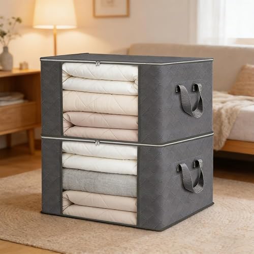 2 Pack Storage Bags, 100L Extra Large Clothes Storage Bins, Foldable Closet Organizers Containers for comforter Clothing Blanket Pillows Organization with Handle - size: 2 Pack-100L Storage Bags