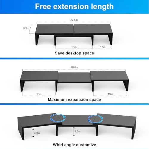 Dual Monitor Stand for Desk, Metal Computer Stand, Desk Shelf Riser,Desktop Organizer for Home and Office Use (Black) - color: Black