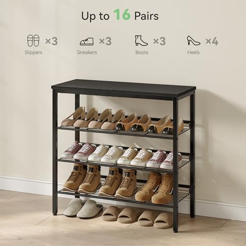 Nunsino Shoe Rack for Closet,4 Tier Shoe Organizer for Entryway,Shoe Shelf with Storage Shelves and Spacious Top,Max Holds 16 of Shoes,Black - color: Black, size: 4 Tier