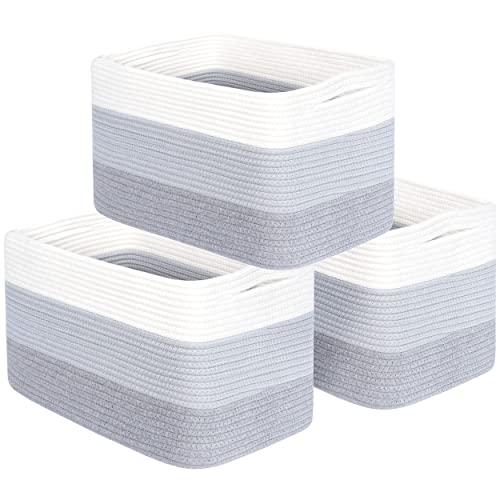 MINTWOOD Design 3-Pack Storage Baskets for Shelves, Playroom and Classroom, Book Basket, Decorative Storage Cube Bins, Woven Closet Organizers, Pantry and Shoe Organizer, 3-Tone Grey - color: 3-Tone Grey