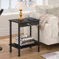 YUFAM End Table with Charging Station,Small Side Table,2-Tier Nightstand with Storage Shelf,Sofa Bedside Table for Small Spaces in Living Room,Bedroom,Office,Easy Assembly,Black - color: Black, style: 1pc With Plug