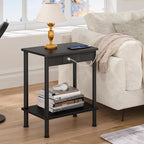 YUFAM End Table with Charging Station,Small Side Table,2-Tier Nightstand with Storage Shelf,Sofa Bedside Table for Small Spaces in Living Room,Bedroom,Office,Easy Assembly,Black - color: Black, style: 1pc With Plug