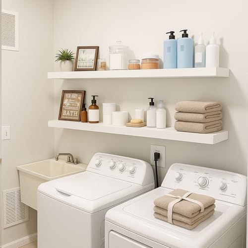 Floating Shelves for Wall, Bathroom Shelves Over Toilet, Wall Shelves & Book Shelf for Room, Hanging Shelf, Modern Wooden Mounted Floating Shelves, 36x7x1.5 in (White, Set of 2) - color: White, size: 36"(set of 2)