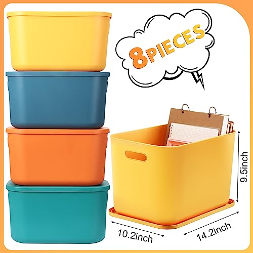 Hoolerry 8 Pieces Colorful Storage Bins with Lid, Plastic Storage Basket Organizing Container Stackable Box with Handle for Shelves Desktop Playroom Office(14.2 x 10.2 x 9.5 Inch,Multi-colored) - color: Multi-colored, size: 14.2 x 10.2 x 9.5 Inch