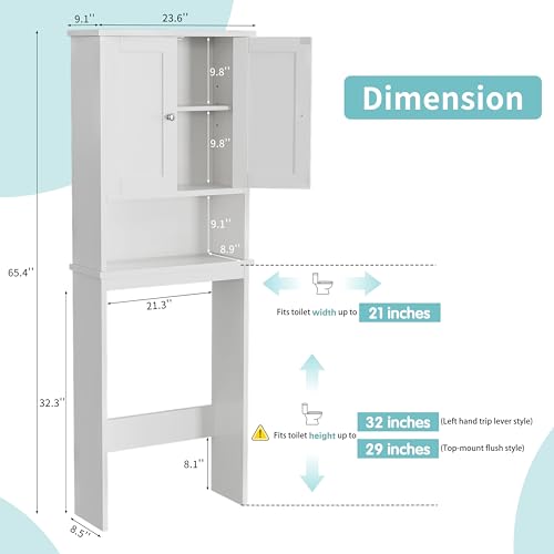 Shintenchi Over the Toilet Storage Cabinet, Bathroom Shelf Organizer with Anti-Tip Device Small Freestanding Space Saver with Adjustable Shelf，White - color: White, size: Wood Door