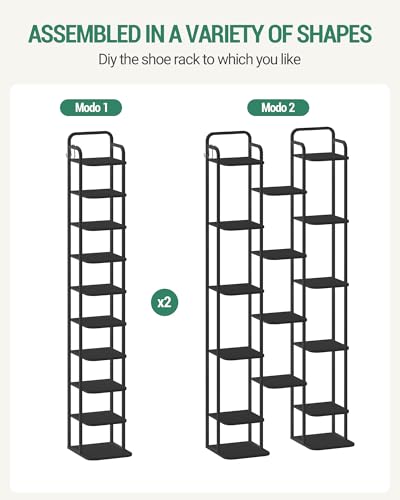 Hzuaneri Vertical Shoe Rack, Shoe Shelves, Wood Shoe Organizer for Closet, Entryway, Shoe Tower for Small Spaces, Free Standing, Adjustable, with 2 Hooks, 10 Tier Black SR11204B - color: Black, size: 10 Tier(11.8"D x 10.4"W x 67.3"H)
