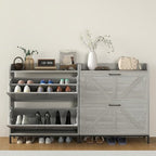 HOMCOM Shoe Storage Cabinet with 2 Flip Drawers, Legs, Farmhouse Freestanding Narrow Shoe Cabinet, Slim Hidden Rack Organizer for Entryway, Hallway, Light Gray Wood Grain - color: Light Gray