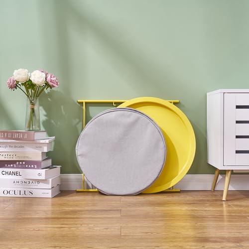 VECELO Round Side/End Table with Fabric Storage Basket，Metal Anti-Rust and Waterproof Small Bedside Nightstand with Removable Tray Top for Living Room，Balcony & Laundry，Yellow /2pcs with Basket - color: Yellow, size: 2 PCS with Basket