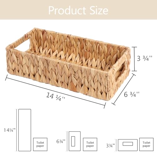 Toilet Tank Basket,Water Hyacinth Woven Storage Basket with Handles for Bathroom Organization - Toilet Paper Holder & Storage Bin, Handwoven Natural Basket (2-Pack)