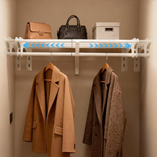 Closet Shelf with Hanging Rod, 40-73'' Expandable Wall Mounted & Side Wall Mounted Steel Clothes Rack with Top Shelf, Holds 220 lb Heavy Duty Closet Rod DIY Divider Separtor for Cabinet Wardrobe - size: 40''-73''