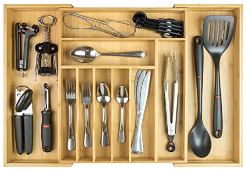 KitchenEdge Premium Silverware, Flatware and Utensil Organizer for Kitchen Drawers, Food-Safe Contract Grade, Expandable from 14 to 25 In, Natural Bamboo - color: Natural Bamboo, size: From 14.5" to 25" wide
