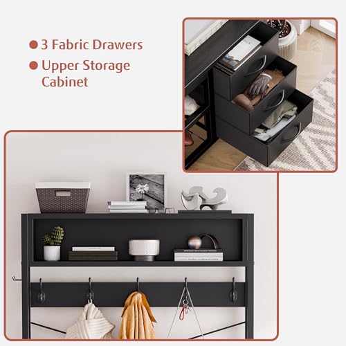 Lulive Hall Tree with Bench and Shoe Storage, 31.5" Coat Rack Freestanding with 2-Tier Storage Shelf, 6-in-1 Entryway Bench Coat Rack with 12 Hooks and 3 Drawers(Black) - color: Black