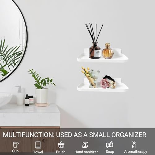 FAYYGYH 2 Pack Adhesive Floating Shelves No Drill Small Floating Shelf for Wall Storage Damage-Free Wall Mounted Organizer for Bathroom, Kitchen, Bedroom & Office (White) - color: White