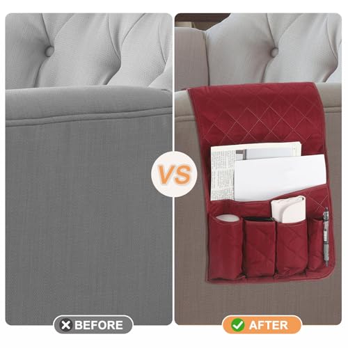 uxcell 1 Pcs Recliner Armchair Caddy, Couch Armrest Organizer with 5 Pockets for Bedside Sofa Remote Control Holders Magazine Phone Book Glasses (Gray, 35"x13") - color: Gray