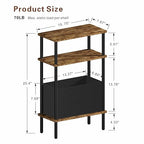 Narrow Side Table with Fabric Basket, End Table for Small Spaces, Slim Nightstand with 3-Tier Storage Shelf, Sofa Beside Table, for Living Room, Bed Room, Rustic Brown - color: Rustic Brown