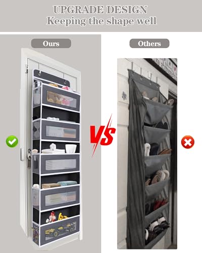 Over The Door Organizer 44LB Capacity with 5 Large Pockets & 10 Mesh Side Pockets, Clear Window Anti-Tilt Hanging Storage for Nursery, Bathroom, Pantry - Dark Grey, 1 Pack - color: Dark gray