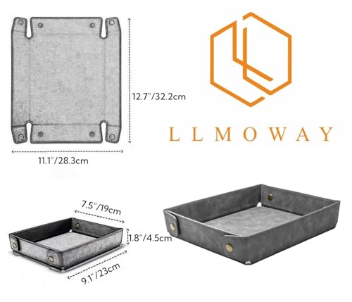 LLmoway PU Leather Valet Tray Nightstand Desk Organizer for Men Women Home Office Phone Watch Jewelry Glasses Keys Coins Storage - color: Grey