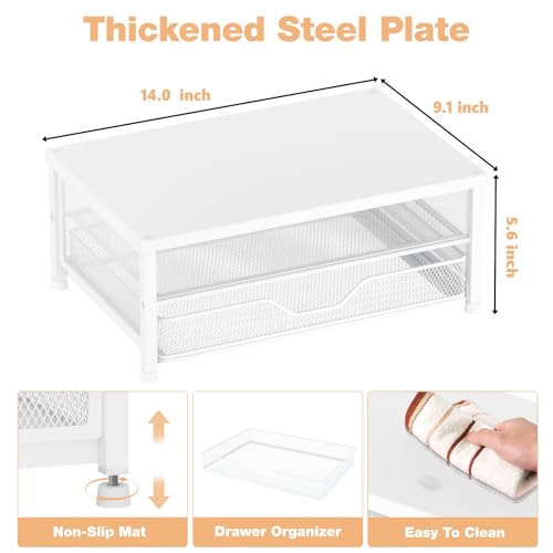 OPNICE Computer Monitor Stand Riser, Desk Organizer with Drawer, Printer & Laptop Stand, Office Desk Accessories & Workspace Desktop Organizers Storage for Office Supplies(White) - color: White