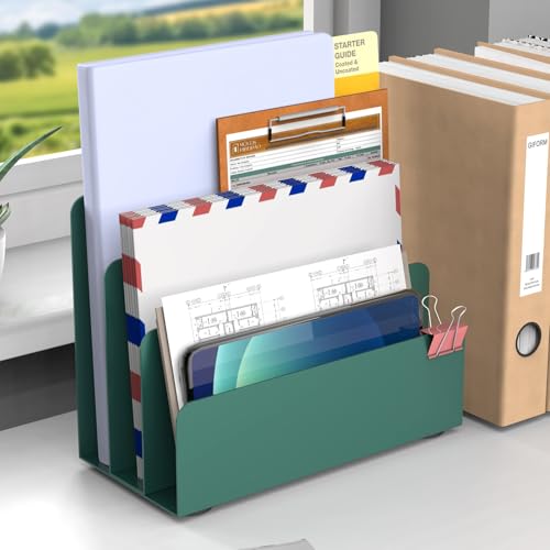 Mail Organizer Countertop, Small Desk File Organizer, Metal File Holder - Essential Workspace Organizers for Office Desk, Home Office (Green) - color: Green