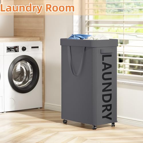 Optish Laundry Basket with Wheels, 90L Rolling Laundry Hamper with Wheels, Large Clothes Hamper on Wheel with Removable Mesh Bag for Bedroom, Bathroom, Dorm, Grey - color: Grey