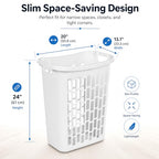 Rectangular Laundry Hamper, Slim Plastic Clothes Basket with Ventilation Holes, Lightweight Open Top Design for Small Spaces, White (2)